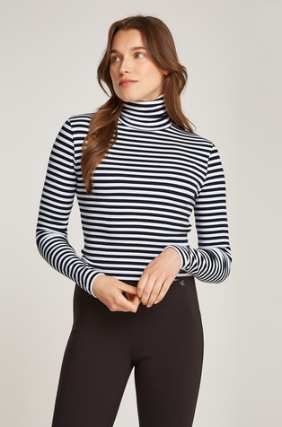 Slim Ribbed Cotton Roll Neck Top