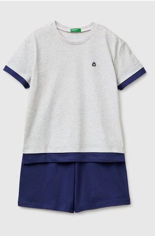 Bombažna pižama s kratkimi rokavi in barvnimi bloki