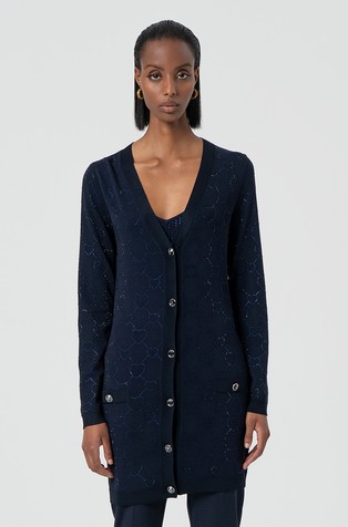 Long cardigan with rhinestone heart pattern