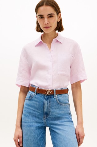 Relaxed fit lanena srajca s kratkimi rokavi