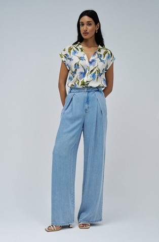 SALSA JEANS Short sleeved satin shirt White / Blue 4
