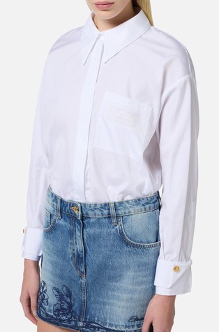 Oversized shirt with embroidered breast pocket