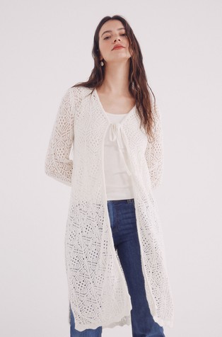 Long openwork-knit cardigan