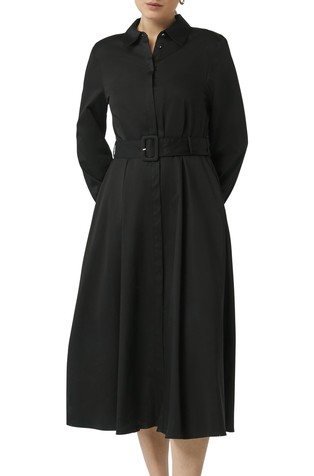 Poplin midi shirt dress with a belt