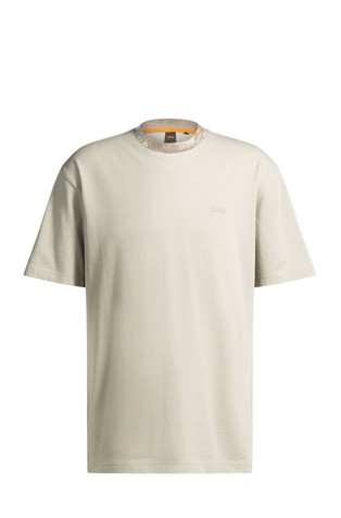 Cotton-jersey T-shirt with jungle-artwork collar