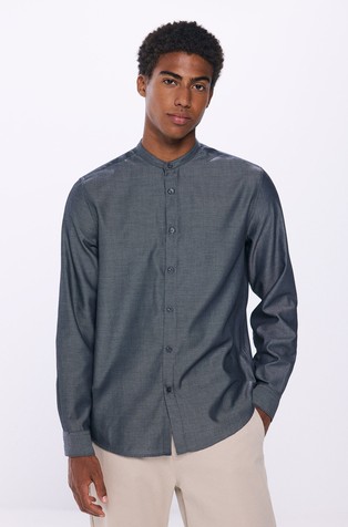 Cotton blend mandarin shirt