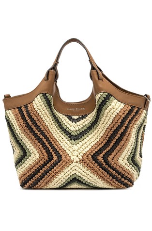 Diamix printed raffia-look medium bag