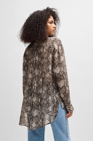 HUGO BOSS Oversized-fit blouse in snake-print viscose crepe Brown Patterned 2