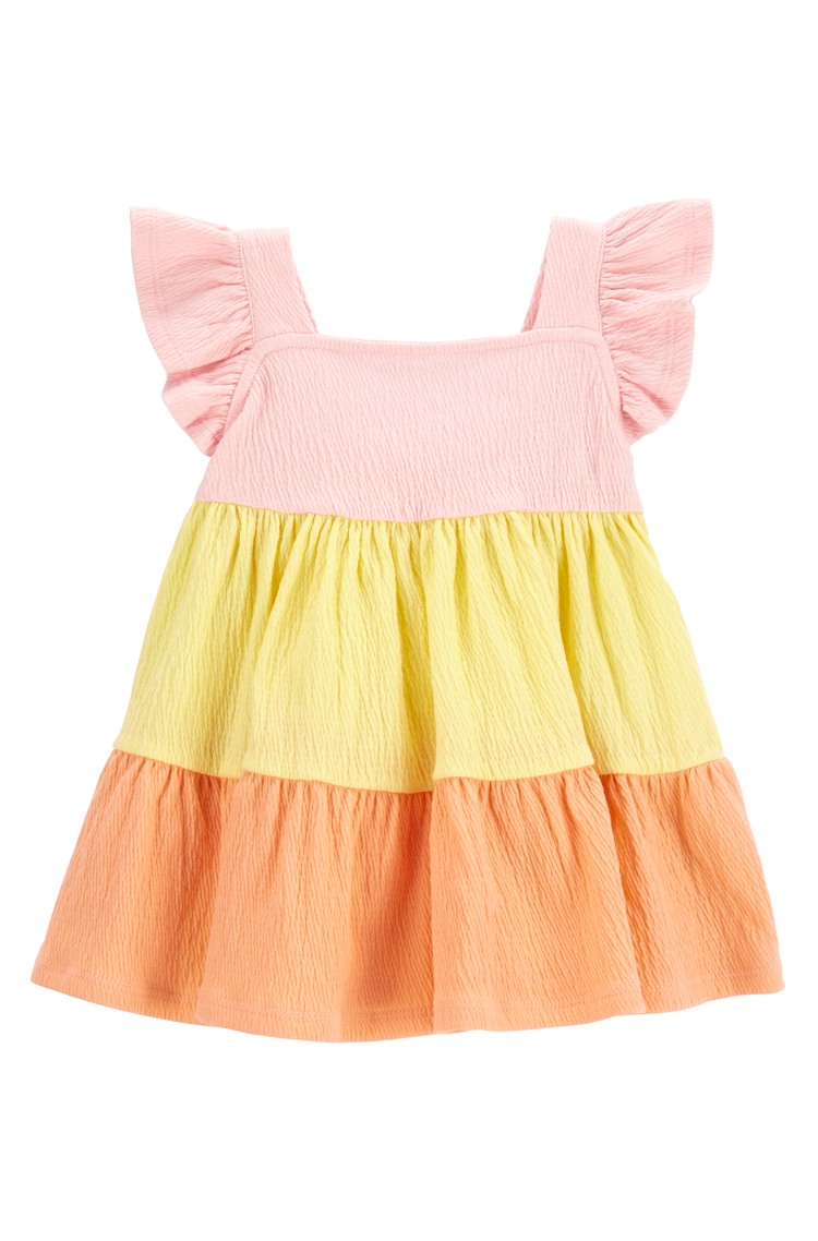 CARTER'S Flutter Crinkle Jersey Dress Pink/Orange/Yellow 