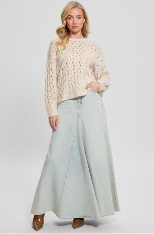 GUESS Knit openwork sweater with metallic fibers Beige 3