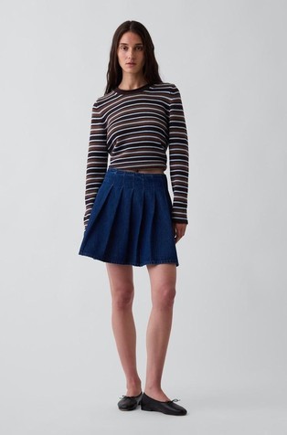 Denim Pleated Mini Skirt