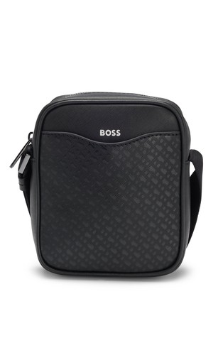 Reporter bag with monogram-patterned front pocket