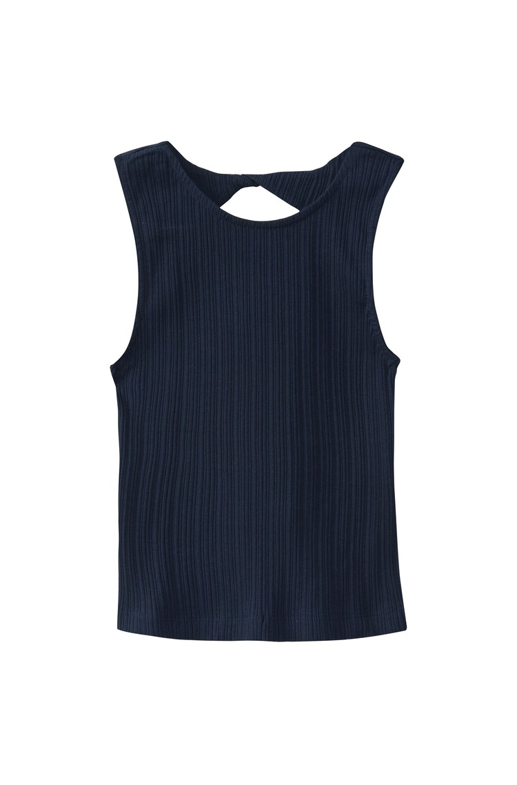 S.OLIVER Rebrasta majica z naramnicami in izrezanim detajlom Modra - Dark Blue 