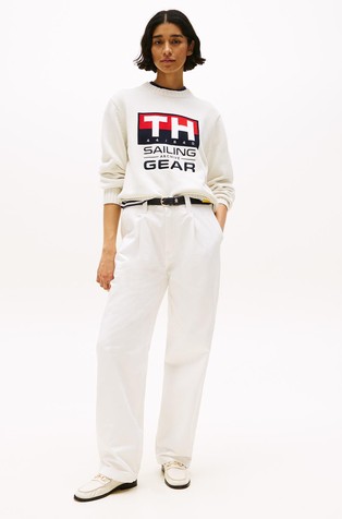 TOMMY HILFIGER Hilfiger Sailing unisex pleten pulover z intarzijskim logotipom Bela - Ivory 5