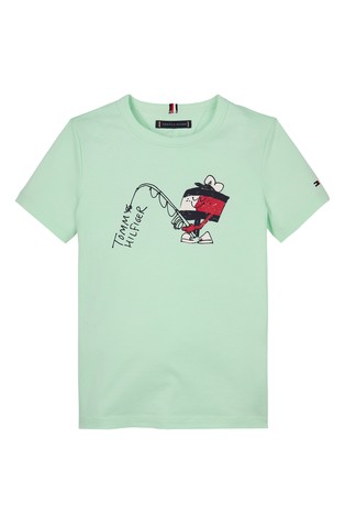 TOMMY HILFIGER Fun Flag regular fit majica s potiskom spredaj in zadaj Zelena - Green 4