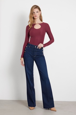 GUESS Zvončaste jeans hlače z dekorativnimi gumbi Modra - Blue 4