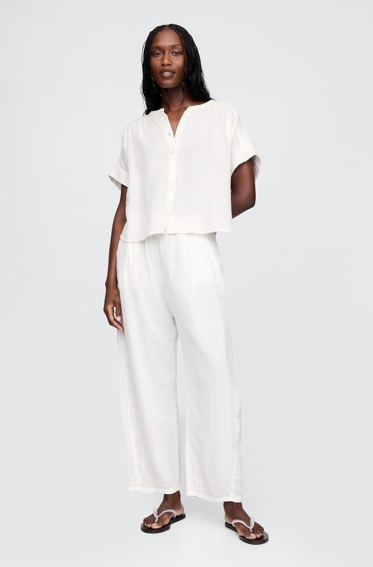 GAP Crinkle Gauze Easy Barrel Pants New Off White 