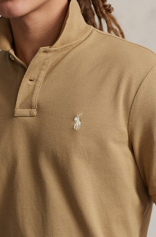 RALPH LAUREN Custom Slim Fit Mesh Polo Shirt Beige Sand 3