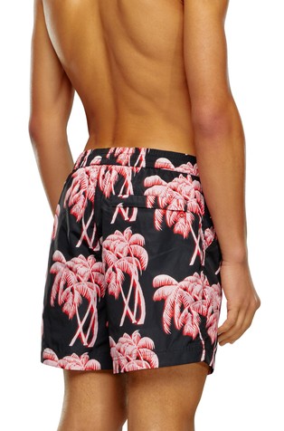 DIESEL Mid-length swim shorts with palm print Pink/Black 2