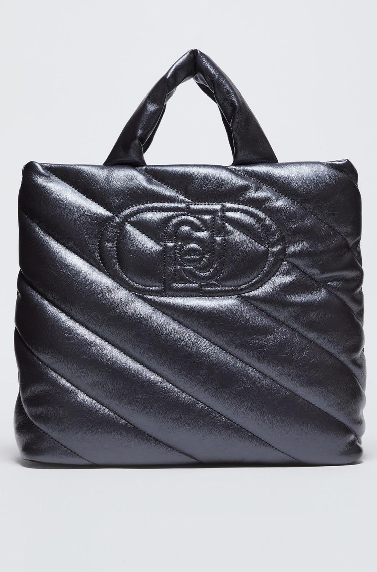 LIU JO Glossy quilted tote bag Anthracite 