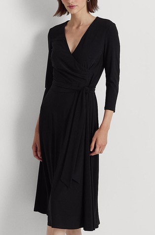 Jersey obleka z navideznim preklopom