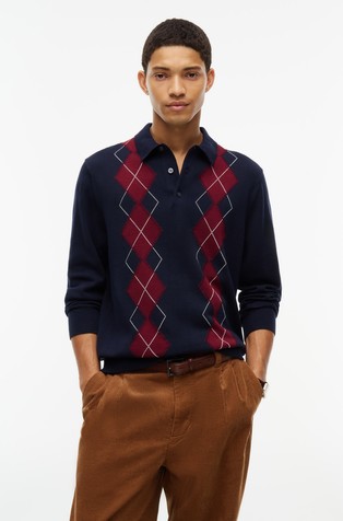 Flag Embroidery Argyle Polo Jumper