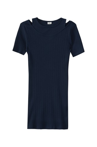 Slim fit rebrasta obleka z dvoplastnim videzom