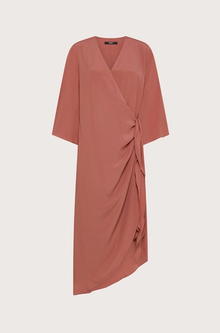 Asimetrična obleka na preklop iz mešanice s svilo