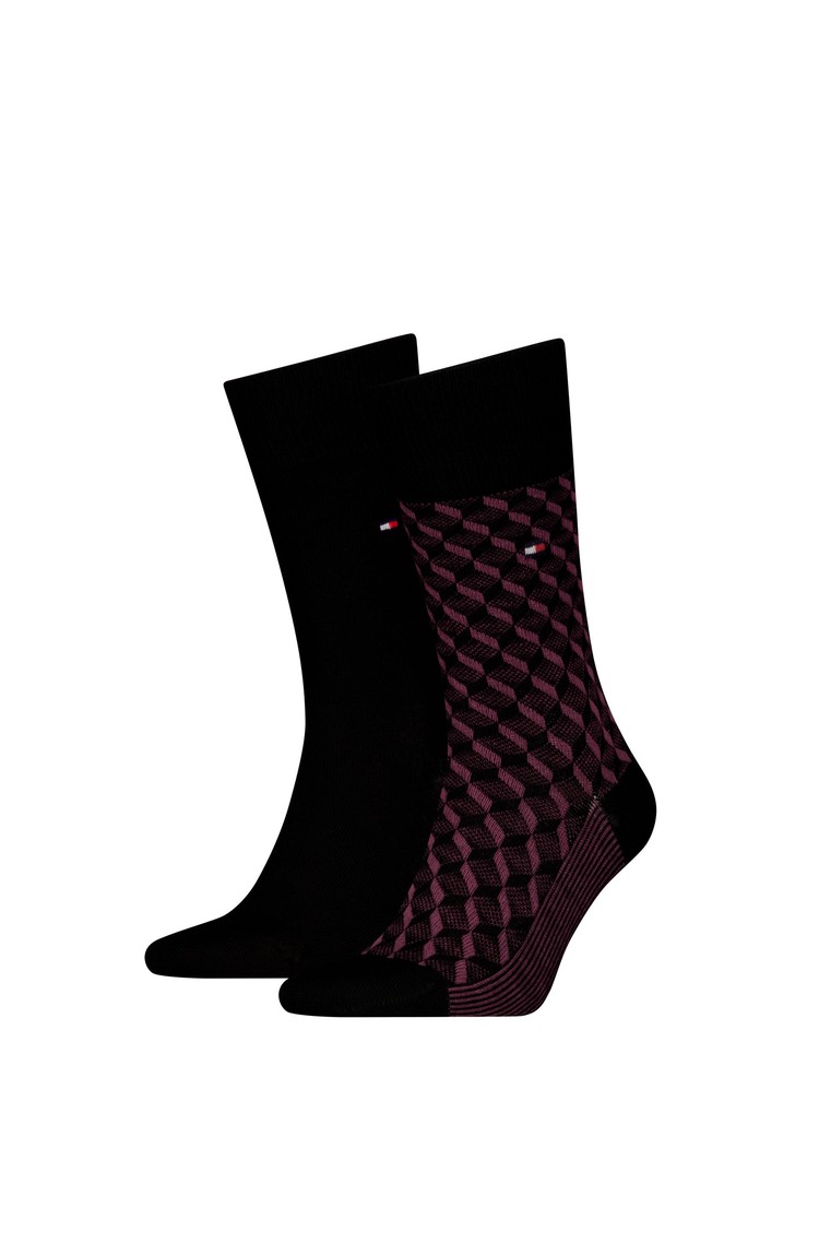TOMMY HILFIGER Paket 2 parov nogavic Črna - Black/Pink 