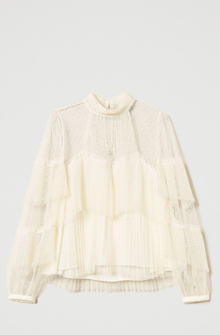 TWINSET Bluza iz tila s plisiranimi naborki Bela - White 