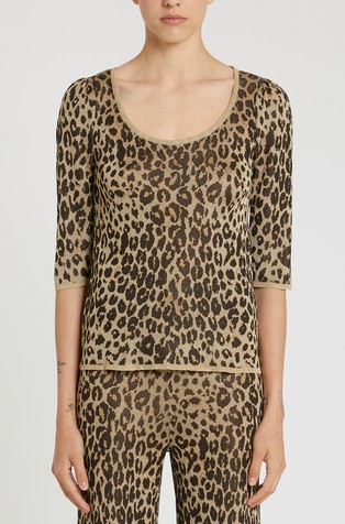 Viscose knit tee with leopard print