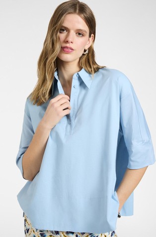 Straight fit short-sleeved shirt in mixed fabrics