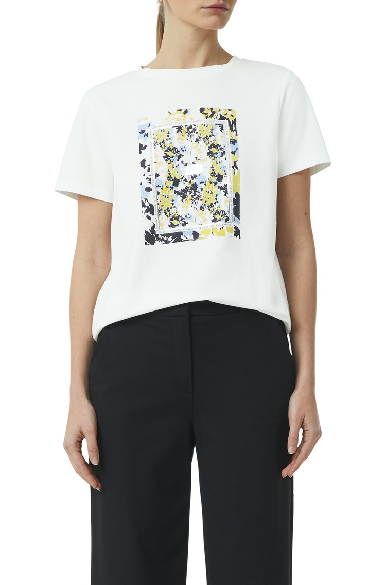 COMMA Regular fit T-Shirt with artwork print White 