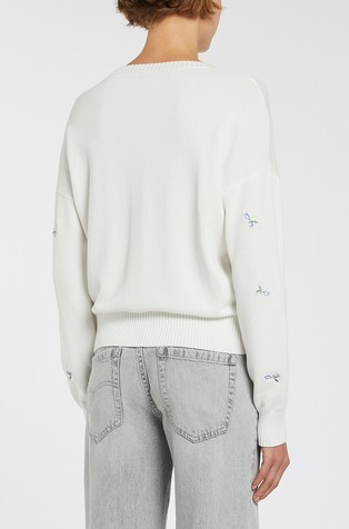 MARELLA Floral embroidery knit sweater White 2
