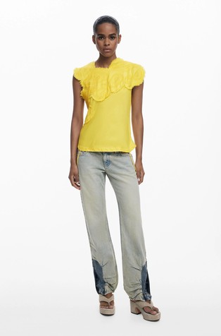DESIGUAL Majica z vezeninami Rumena - Yellow 3