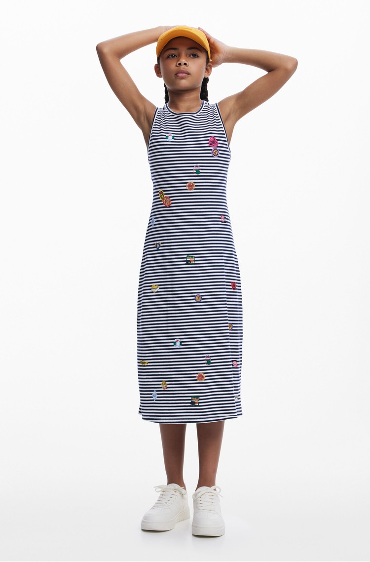 DESIGUAL Striped cut-out dress Blue/White 