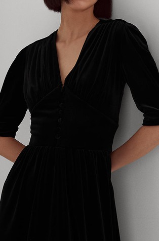 RALPH LAUREN Puff-Sleeve Velvet Dress Black 4