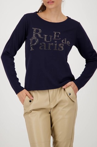 Majica z dolgimi rokavi in napisom iz okrasnih kamenčkov