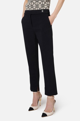 Cropped stretch trousers with slits