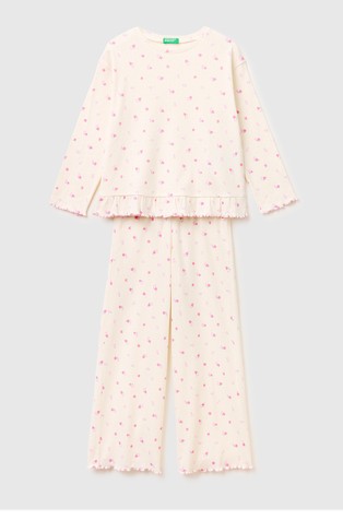 Žakarska bombažna pižama z dolgimi rokavi in vzorcem