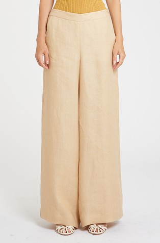 Lanene hlače s širokimi hlačnicami