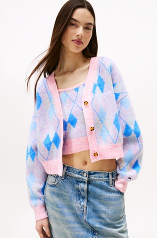 Cropped pletena jopa z argyle vzorcem