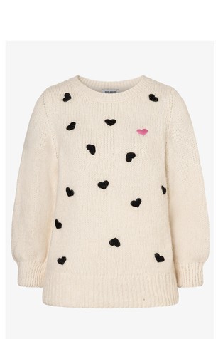 Ohlapen pleten pulover z vezenimi srčki