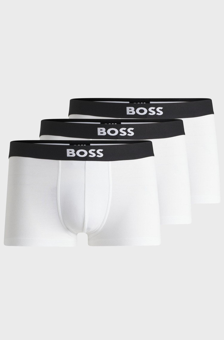HUGO BOSS Paket 3 bombažnih boksaric z logo pasom Bela - White 
