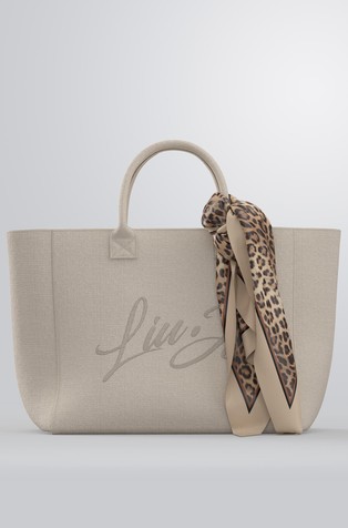 Cotton knit logo tote bag