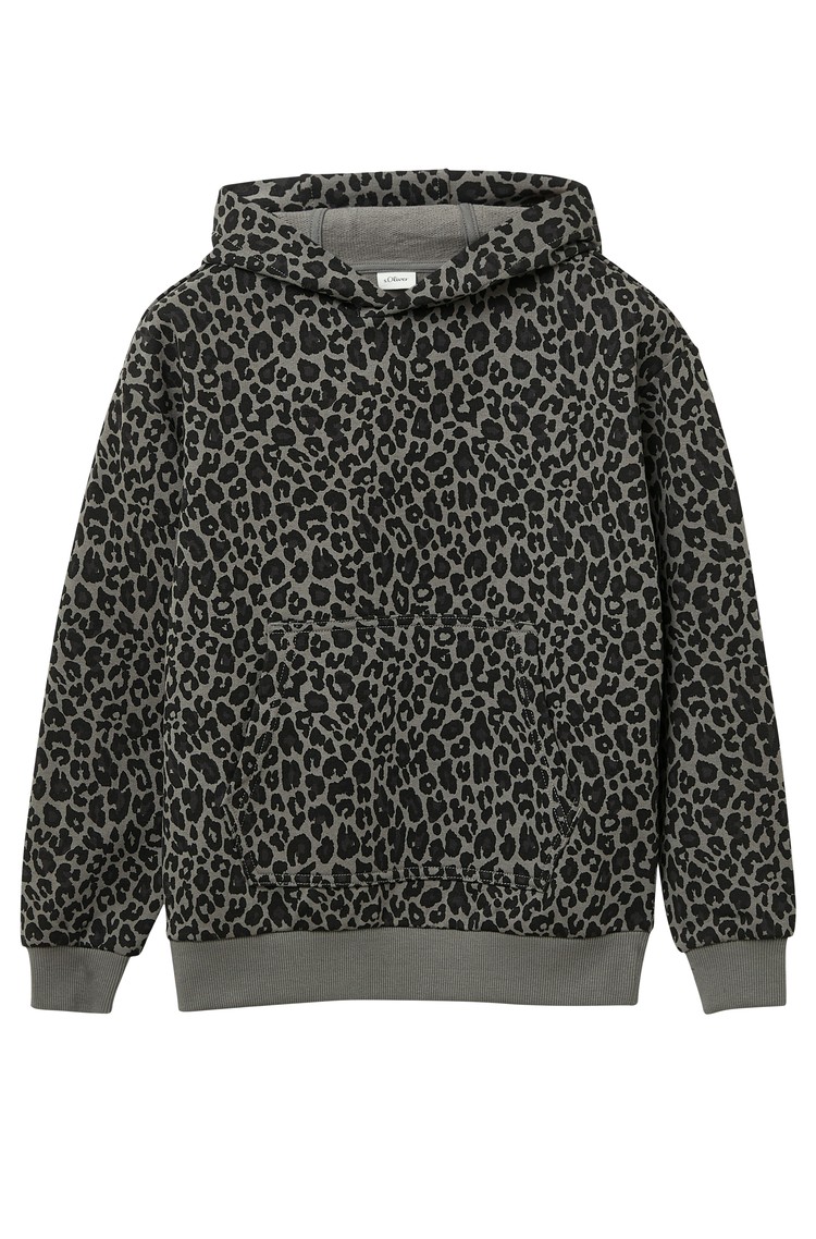 S.OLIVER Hooded sweatshirt with a leopard print Gray 