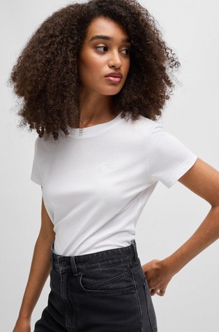 HUGO BOSS Slim fit bombažna majica z barvno ujemajočim logotipom Bela - White 4