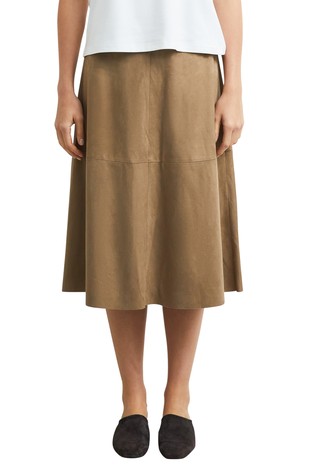 Flared faux suede midi skirt