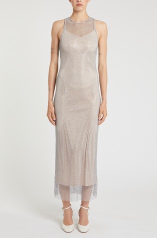 Long rhinestone mesh dress