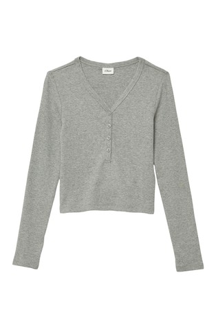 Cropped ribbed shirt with button placket